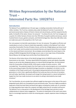 Written Representation by the National Trust – Interested Party No: 10028761