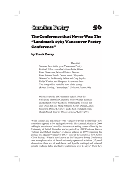 Landmark 1963 Vancouver Poetry Conference” by Frank Davey