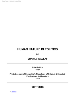 Human Nature in Politics, by Graham Wallas