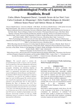 Geoepidemiological Profile of Leprosy in Rondônia, Brazil