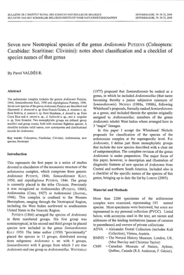 Seven New Neotropical Species of the Genus Ardistomis Putzeys (Coleoptera: Carabidae: Scaritinae: Clivinini): Notes About Classi