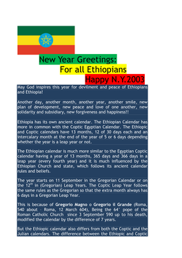 New Year Greetings: for All Ethiopians Happy N.Y.2003