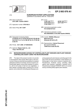 EUROPEAN PATENT APPLICATION Published in Accordance with Art