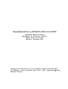 A COMPARATIVE STUDY of SIX STATES Professor Maurice Waters Department of Political Science Wayne State Univ