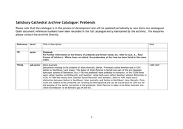 Salisbury Cathedral Archive Catalogue: Prebends