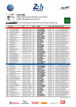 Qualifying Practice 3 86º Edition Des 24 Heures Du Mans FIA WEC After