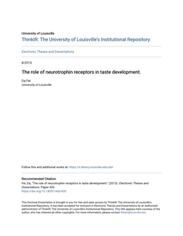 The Role of Neurotrophin Receptors in Taste Development