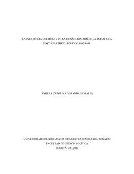 La Incidencia Del Rugby En La Consolidación De La Sudáfrica Post-Apartheid