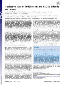 A Selective Class of Inhibitors for the CLC-Ka Chloride Ion Channel