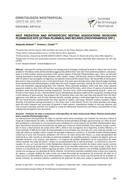 ICTINIA PLUMBEA) and BECARDS (PACHYRAMPHUS SPP.) ______Alejandro Bodrati1,2 ∙ Kristina L