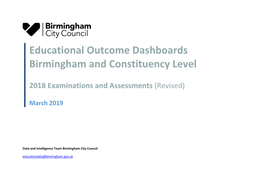 Educational Outcome Dashboards Birmingham and Constituency Level