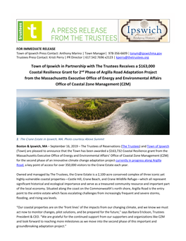 Town of Ipswich in Partnership with the Trustees Receives a $163,000