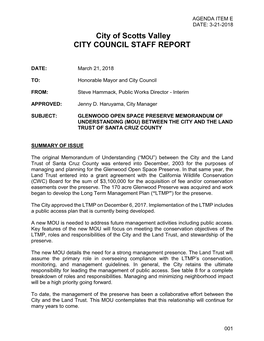 City of Scotts Valley CITY COUNCIL STAFF REPORT