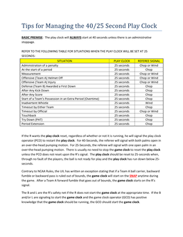 Tips for Managing the 40/25 Second Play Clock