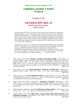 GENERACIÓN DEL 45 Poesía, Narrativa, Ensayo, Crítica, Teatro