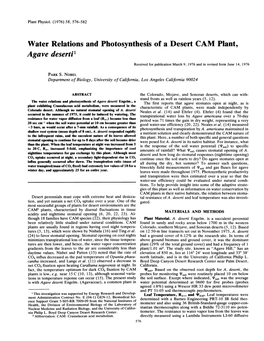 Agave Desertil Received for Publication March 9, 1976 and in Revised Form June 14, 1976