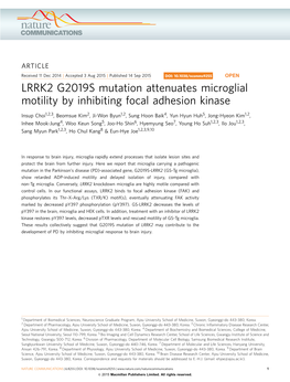 LRRK2 G2019S Mutation Attenuates Microglial Motility by Inhibiting Focal Adhesion Kinase