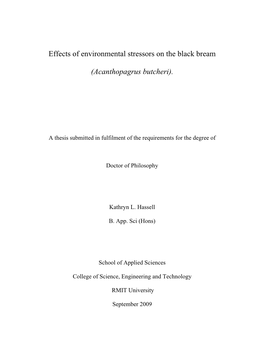 Effects of Environmental Stressors on the Black Bream