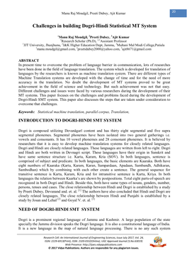 Challenges in Building Dogri-Hindi Statistical MT System