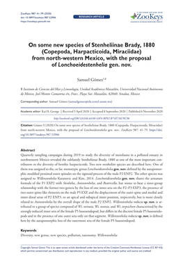 Copepoda, Harpacticoida, Miraciidae) from North-Western Mexico, with the Proposal of Lonchoeidestenhelia Gen