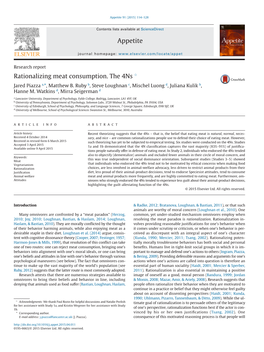 Rationalizing Meat Consumption. the 4Ns ☆ Jared Piazza A,*, Matthew B