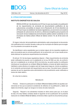 Resolución DOG Viernes, 5 De Diciembre De 2014