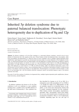 Inherited 5P Deletion Syndrome Due to Paternal Balanced Translocation: Phenotypic Heterogeneity Due to Duplication of 8Q and 12P