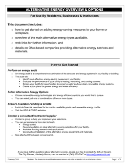 Alternative Energy Overview & Options