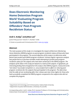 Does Electronic Monitoring Home Detention Program Work? Evaluating Program