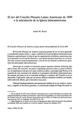 El Iter Del Concilio Plenario Latino Americano De 1899 O La Articulación De La Iglesia Latinoamericana