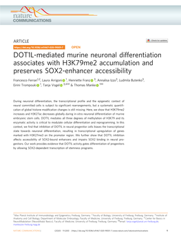 DOT1L-Mediated Murine Neuronal Differentiation Associates with H3k79me2 Accumulation and Preserves SOX2-Enhancer Accessibility