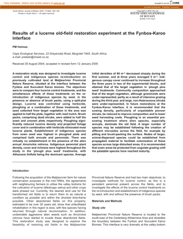 Results of a Lucerne Old-Field Restoration Experiment at the Fynbos-Karoo Interface