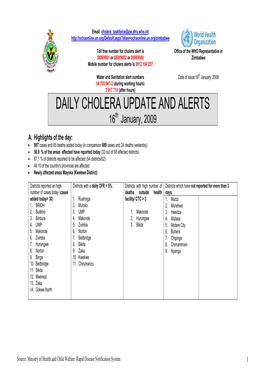 DAILY CHOLERA UPDATE and ALERTS 16Th January, 2009