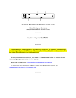 The Hemiola - Newsletter of the Philadelphia Recorder Society