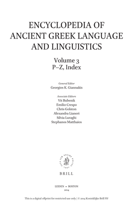 Encyclopedia of Ancient Greek Language and Linguistics Volume 3 P–Z, Index