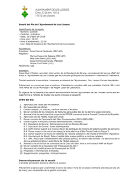 AJUNTAMENT DE LES LLOSSES Ctra. C-26 Km. 181,6 17512 Les Llosses