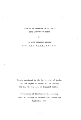 A UNIPOLAR INVERTER DRIVE for a CAGE INDUCTION MOTOR By