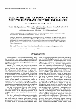 Timing of the Onset of Devonian Sedimentation in Northwestern Poland: Palynological Evidence