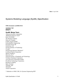 Systems Modeling Language (Sysml) Specification