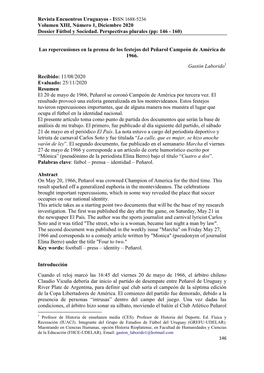 Revista Encuentros Uruguayos - ISSN 1688-5236 Volumen XIII, Número 1, Diciembre 2020 Dossier Fútbol Y Sociedad