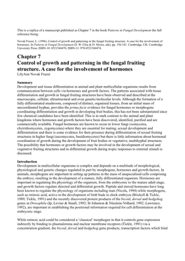 Chapter 7 Control of Growth and Patterning in the Fungal Fruiting Structure