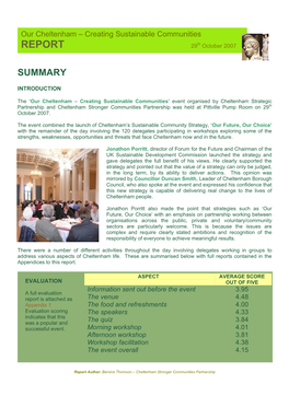 Creating Sustainable Communities REPORT 29Th October 2007