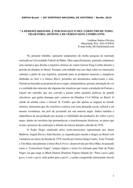 “A Hereditariedade, É Por Isso Que O Meu Corpo Treme Todo: Trajetória Artística De Gerson King Combo (1970)