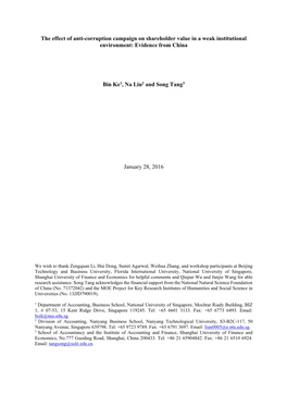 The Effect of Anti-Corruption Campaign on Shareholder Value in a Weak Institutional Environment: Evidence from China