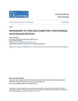 Management of Stink Bugs (Hemiptera: Pentatomidae) on Soybean in Kentucky