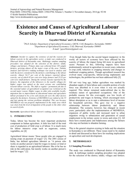 Existence and Causes of Agricultural Labour Scarcity in Dharwad District of Karnataka