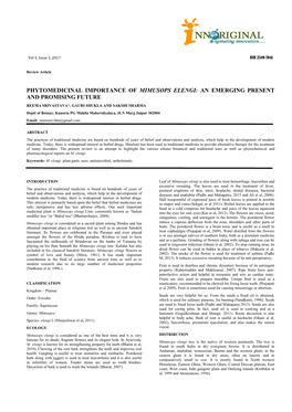 Phytomedicinal Importance of Mimusops Elengi