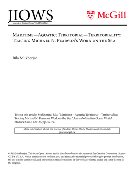 Territoriality: Tracing Michael N. Pearson's Work on The