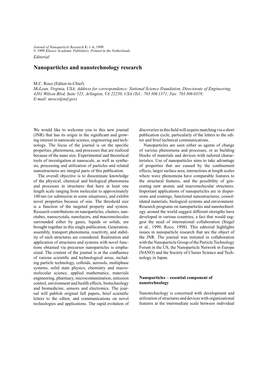 Nanoparticles and Nanotechnology Research