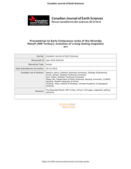 Precambrian to Early Cretaceous Rocks of the Strandja Massif (NW Turkey); Evolution of a Long Lasting Magmatic Arc